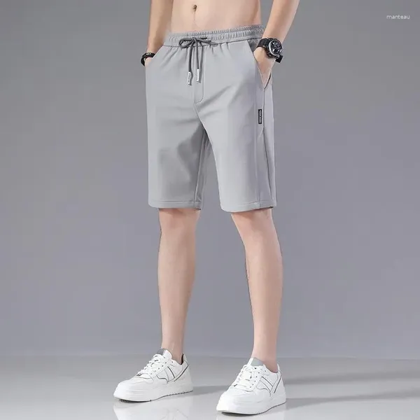 Herren-Shorts, sportlich, Eisseide, atmungsaktiv, einfarbig, locker, Sommer, elastische Taille, Schnürung, lässige Jogginghose