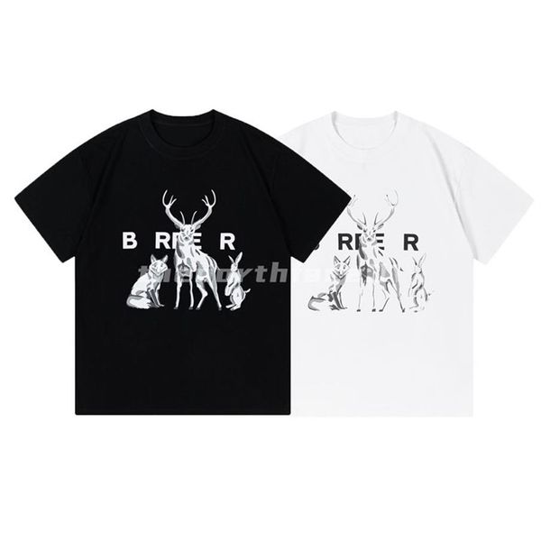 Marca de moda de luxo dos homens t camisa animal story carta impressão em torno do pescoço manga curta verão solto camiseta topo preto white205m