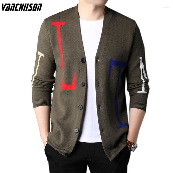 Suéter dos homens Homens Camisola Cardigan Jaqueta Outwear Letras Grandes Inglaterra Estilo Casual V Pescoço Botões Para Baixo Para Outono Inverno Moda Masculina A023