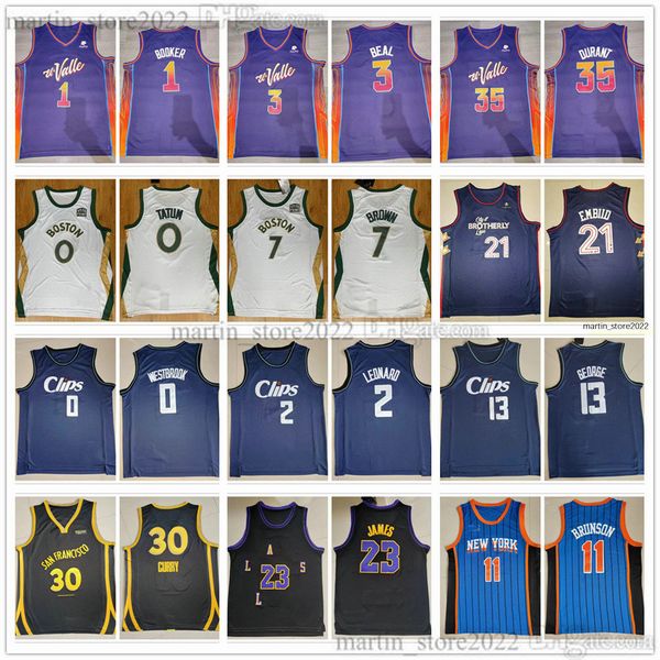 Stitched Men 2023/24 Maglie da basket City Booker Beal Kevin Durant Westbrook Leonard Embiid Jaylen Brown Jayson Tatum LeBron James Stephen Curry Brunson Edition