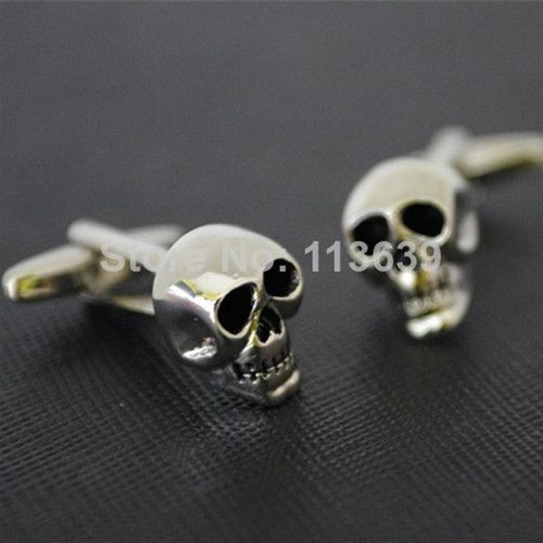 Moda uomo camicia scheletro cranio gemelli novità design regalo di alta qualità bottoni color argento accessorio284F
