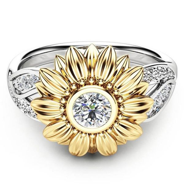 Intero 2018 squisito argento cristallo girasole anelli di nozze per le donne Bijoux Anel Femme anello di fidanzamento dichiarazione gioielli Love328k