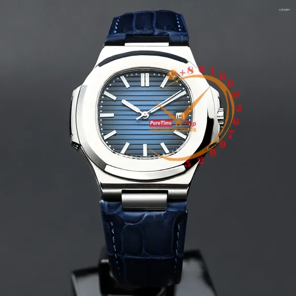 Armbanduhren 5711G Automatik Herrenuhr Lederarmband Stahlgehäuse D-Blau Zifferblatt Stick Markers Klonuhren 2023 Luxus Top Marke