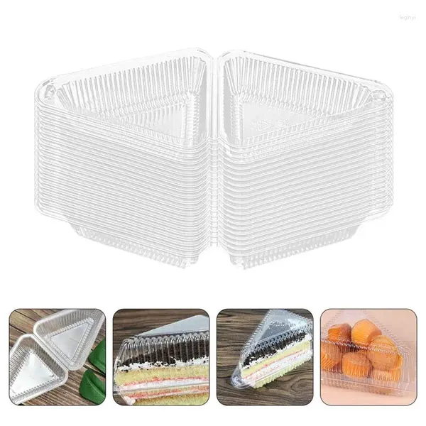 Confezione regalo 50 pezzi Scatola per torta triangolare Mini torte Contenitore per fette Sandwich Go Contenitori Coperchi in plastica Scatole usa e getta per animali domestici