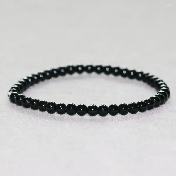 Link Pulseiras MG0020 Atacado Natural 4 MM Preto Onyx Pulseira Mulheres Mini Jóias De Pedras Preciosas