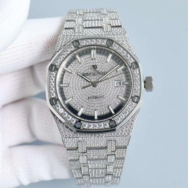 Top Clone Ap Diamond Diamonds Watch Pass Test Movimento de quartzo vvs Iced Out Sapphire Diamond Watch Auto RIKO Mecânico de alta qualidade UHR Bust Down Out Royal