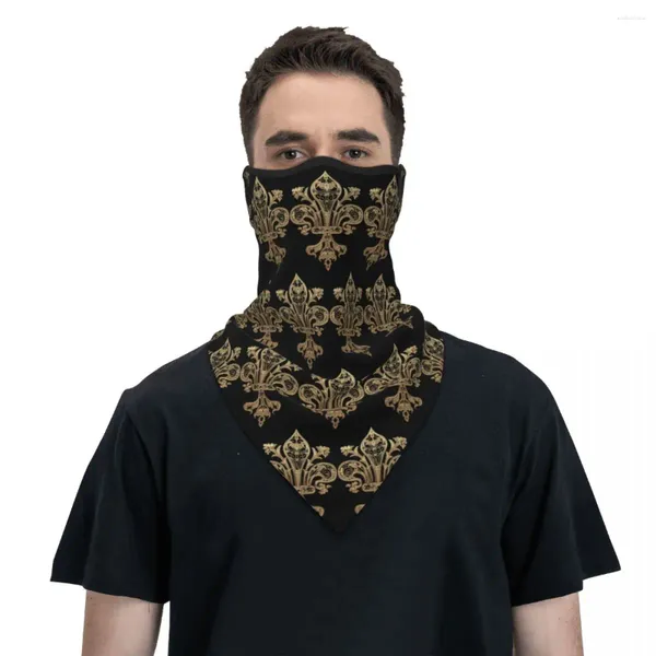 Bandanas Gold Filigrane Fleur De Lis Bandana Halsmanschette Winddichte Gesichtsmaske Schal Abdeckung Fleur-De-Lys Lilie Blume Kopfbedeckung Schlauch Sturmhaube