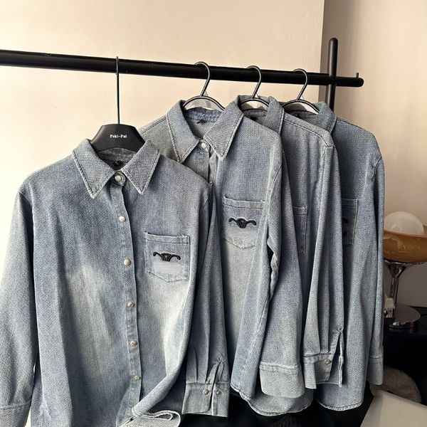 Stilvolle bestickte Jeansjacke, 23er-Jahre-Vintage-Winter-Jeans-Oberbekleidung, lockerer, langärmliger Denim-Mantel mit Reverskragen, Herbst-Tops