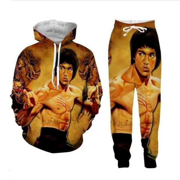 Hele-Nieuwe Mode Mannen Vrouwen Bruce Lee Sweatshirt Joggers Grappige 3D Print Unisex Hoodies Broek ZZ012254q