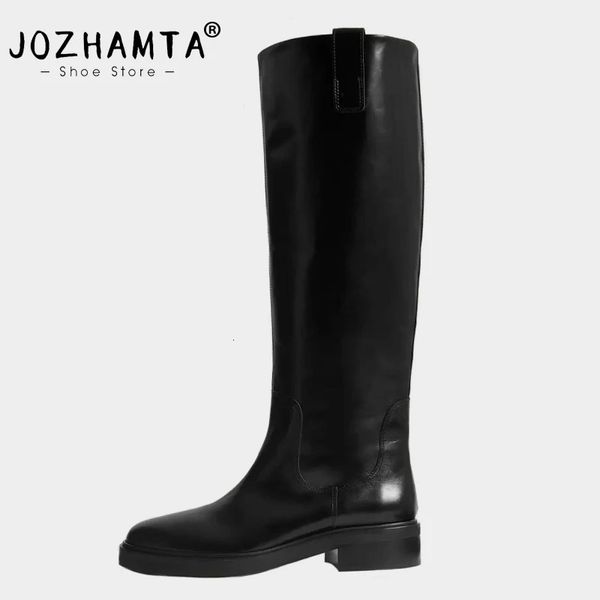 Sapatos de vestido Jozhamta tamanho 34-43 mulheres botas de joelho de couro real saltos grossos sapatos de inverno mulher botas de plataforma casual marca de negócios botas longas 231031