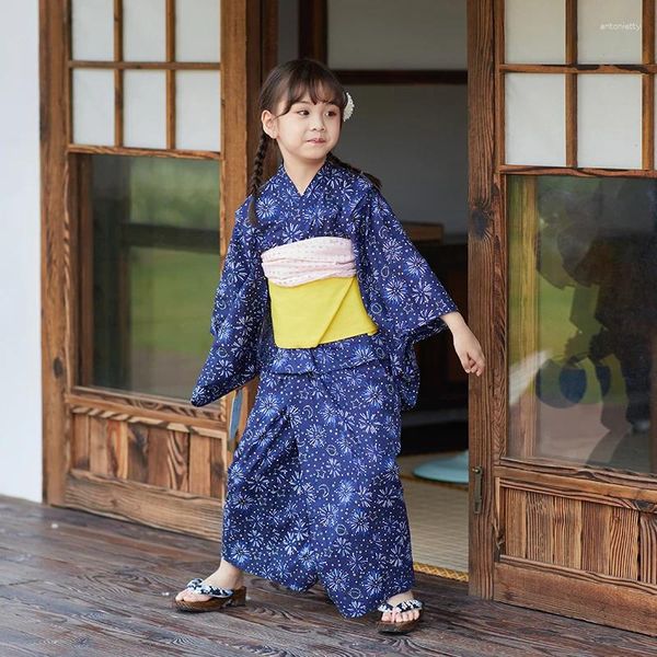 Roupas étnicas Kid's Japonês Tradicional Kimono Girl's Summer Dress Firework Prints Children's Performing Cotton Home Wear
