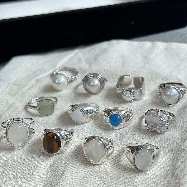 925 prata esterlina tamanho aberto anel de dedo largo natural água doce pérola pedra preciosa anéis ajustáveis instrução