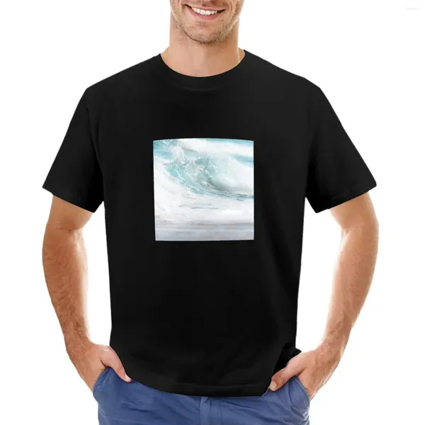 Polo da uomo T-shirt bianca con onde dell'oceano T-shirt vuote a maniche lunghe