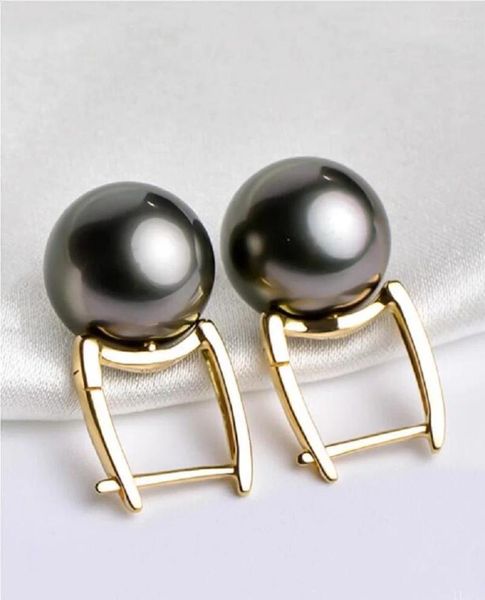 Brincos encantadores 10-11mm Tahitian Black Green Round Pearl 925S-