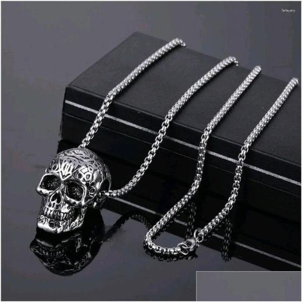 Anhänger Halsketten Anhänger Halsketten Vintage Hip Hop Halloween Halskette Für Männer Edelstahl Skelett Stern Blätter Schmuck Zubehör Otnmj