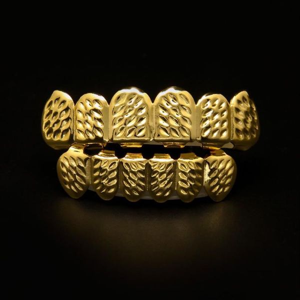 Bio Cobre 18K Banhado A Ouro Hip Hop Bling Jóias Dentes Grillz Caps Top Bottom Golden Grill Set Dente Soquete Hallowmas Party Prop338S