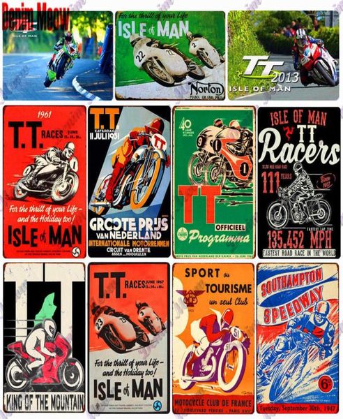 Retro tt ilha de homem sinais de metal motocicletas corridas placa arte do vintage pintura placas pub bar garagem loja casa deco1784628