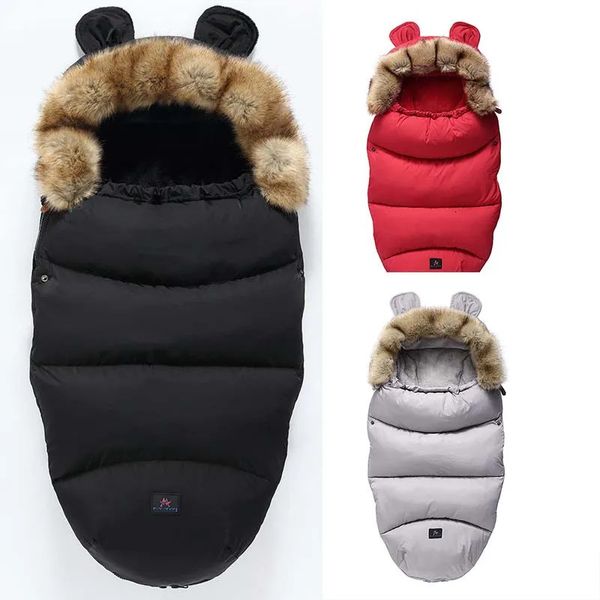 Kinderwagen Winter Baby Outdoor Schlafsack winddicht Pelzkragen Decke für 0 3 Jahre Säuglingsschlafsäcke halten warm geboren Schlafsack 231031