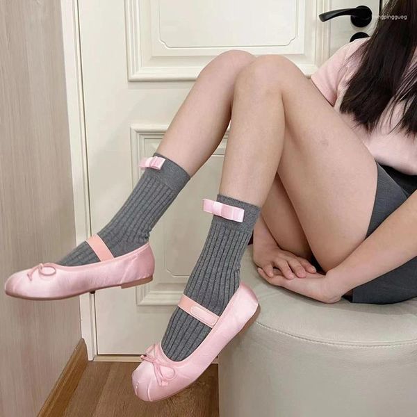 Kadın SOCKS 00S Retro Kore Kawaii Buzağı Sevimli Bowknot Dantel İçi Boşluk