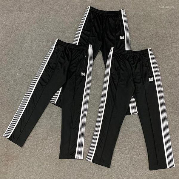 Männer Hosen Nadeln Casual Jogginghose Beide Seiten Schwarz Weiß Streifen Klassische Stickerei Männer Frauen Allgleiches Lose Retro AWGE T290R