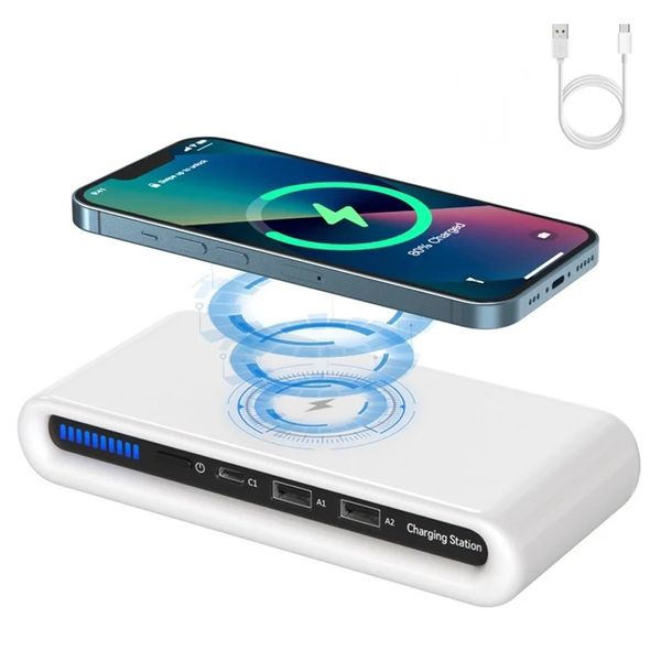 15W Wireless Ladegerät 4 IN 1 Multi USB Port Ladestation Schnellladung Typ C Dock für iPhone 14 13 Pro Max XS Xiaomi Samsung S23 N67