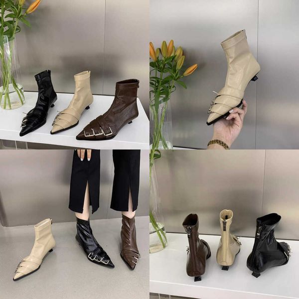 Botas de qualidade salto fino único nu feminino outono/inverno estilo britânico apontou dedo do pé baixo curto pequeno gato