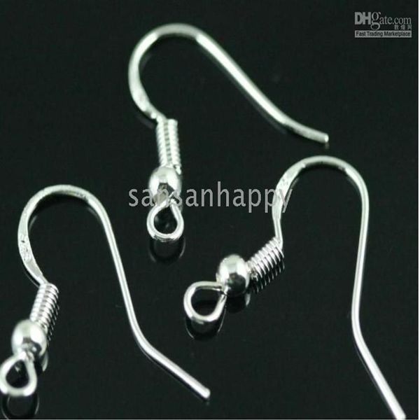 500 PZ 925 Sterling Silver Risultati Dell'orecchino Fishwire Ganci Gioielli FAI DA TE 15mm Gancio di pesce Fok Coil Ear Wire248T