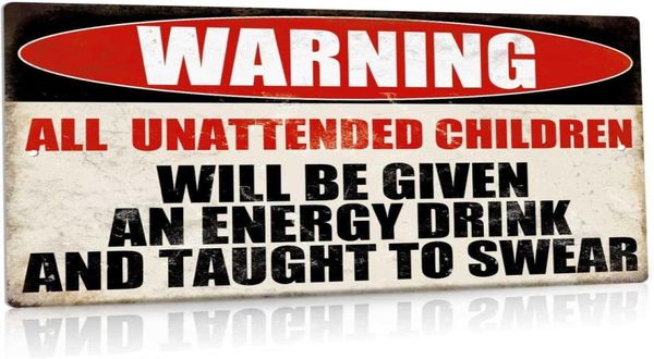 Divertente cartello in metallo di avvertimento Man Cave Garage Decor Tutti i bambini incustoditi 12x8 pollici5551014