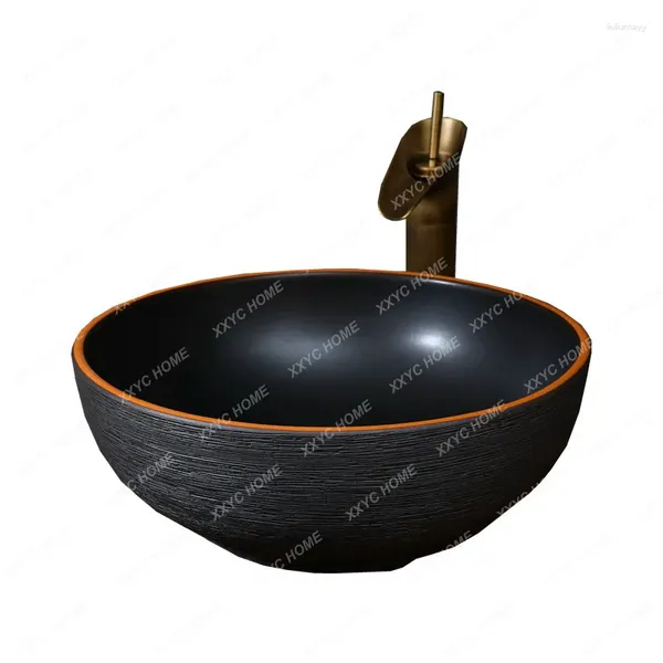 Rubinetti per lavandino del bagno Lavabo a mano retrò in ceramica per uso domestico Lavabo rotondo Lavabo singolo Stile cinese