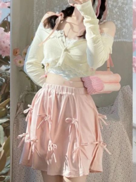 Vestidos de trabalho verão kawaii doce 3 peça conjunto feminino 2023 rendas bonito blusa casual rosa mini saia coreano estilo universitário solto feminino