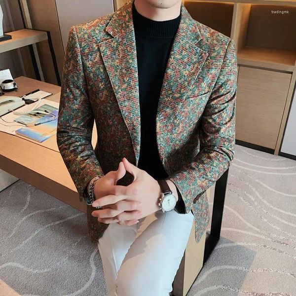 Herrenanzüge, bedruckter Vintage-Blazer im britischen Stil für Herren – schmal geschnittene, lässige Anzugjacke mit modischem Design und klassischen Details