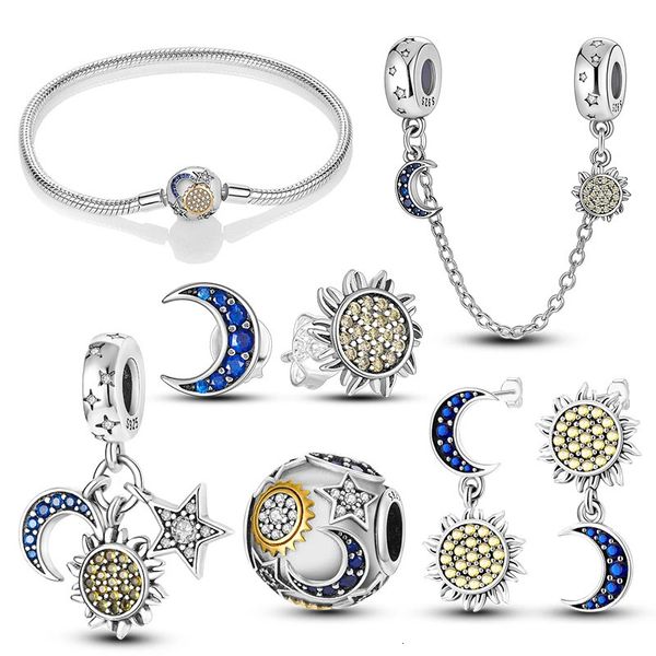 Pulseira brincos colar espumante estrela sol lua conjunto de jóias para mulheres casamento noivado original 925 brincos de prata pulseira encantos terno jóias presente 231030