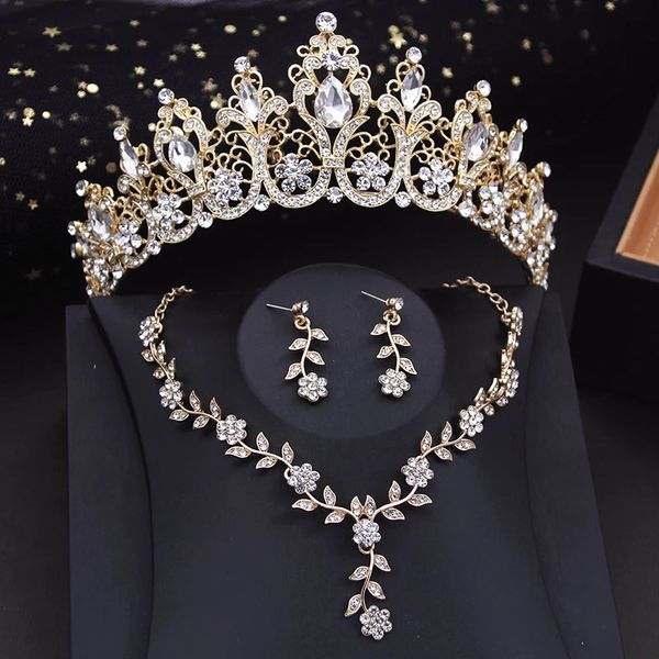 Conjuntos de jóias de casamento de luxo coroa noiva conjuntos de jóias para mulheres tiaras conjunto gargantilha colar brinco baile de formatura nupcial acessórios de traje de casamento 231030