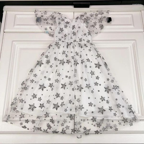Kız Elbiseler Marka Çocuk Giyim 2023 Yaz Çift Katmanlı Büyük Gezeli Elbise Kızların Çiçek Peri Prensesi