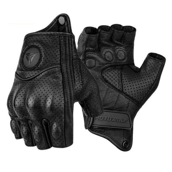 Radfahren Handschuhe Half Finger Motorrad Leder Guantes Moto Verano Estivi Luvas Ciclismo Gant Fingerlose Taktische Retro 231031