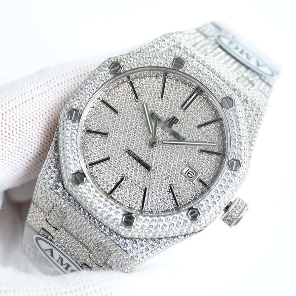 Top Clone Ap Diamond Diamonds Watch Pass Test Movimento de quartzo vvs Iced Out Sapphire 10A diamante relógio auto V93F mecânico de alta qualidade uhr bust down out royal