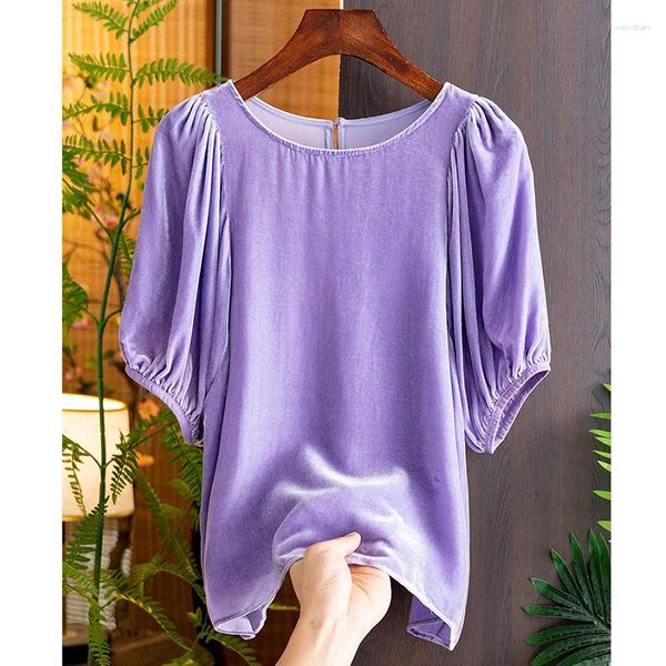 Ethnische Kleidung Mode Seide Samt Hemd Damen 2023 Herbst Chinesischer Stil Vintage Oansatz Lose Blase Ärmel Candy Farbe Top S-XXL