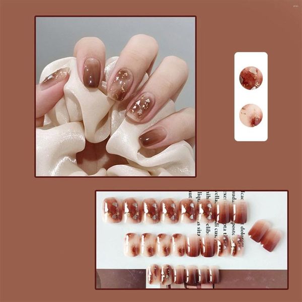 Falsas unhas 24 pcs francês gradiente manicure remendo vestindo ballet glitter pó claro bailarina cobertura completa comprimento médio