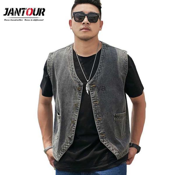 Gilet da uomo Jeans in cotone di marca Giacca senza maniche Gilet da uomo Plus Size 6 7 8XL Gilet di jeans denim grigio nero Gilet da cowboy all'aperto YQ231031