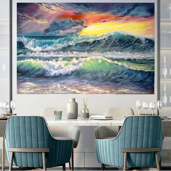 Современный морской пейзаж, масло на холсте, картина с бурной океанской волной для гостиной, столовой, дома, декоративная настенная живопись, ручная работа, без рамки