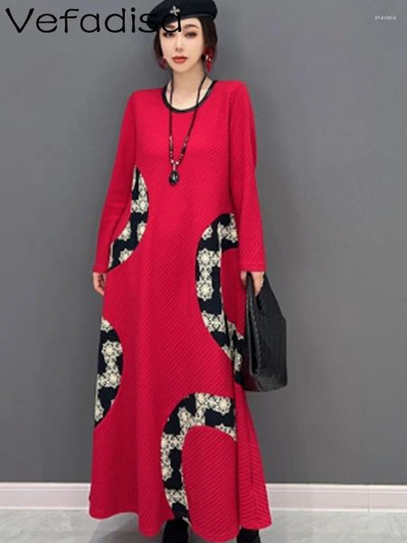 Vestidos casuais vefadisa 2023 outono cor combinando manga longa causal mulheres vestido moda listra impressa malha magro vermelho lwl225