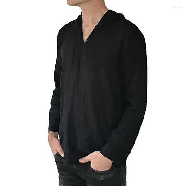 Magliette da uomo Camicia casual a maniche lunghe da uomo T-shirt con scollo a V profondo con cappuccio Maglietta ampia Abbigliamento maschile Moda