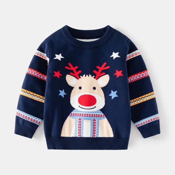 Pullover yılı çocuk kazak uzun kollu karikatür baskı rahat gevşek örgü kız bebek erkek çocuk Noel kıyafetleri 231030