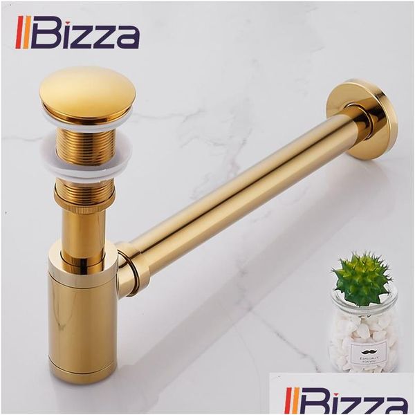 Scarichi Iibizza Lavabo Pop Up Sifone per bottiglia in ottone dorato Sifone per lavabo con kit P-Trap Tubo di scarico Hardware 230414 Drop Delivery Home Dhboe