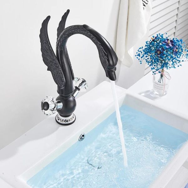 Banyo lavabo muslukları vidric siyah/altın kuğu lüks bakır havza musluk mikser musluklar kaplama washbasin musluk ejderha