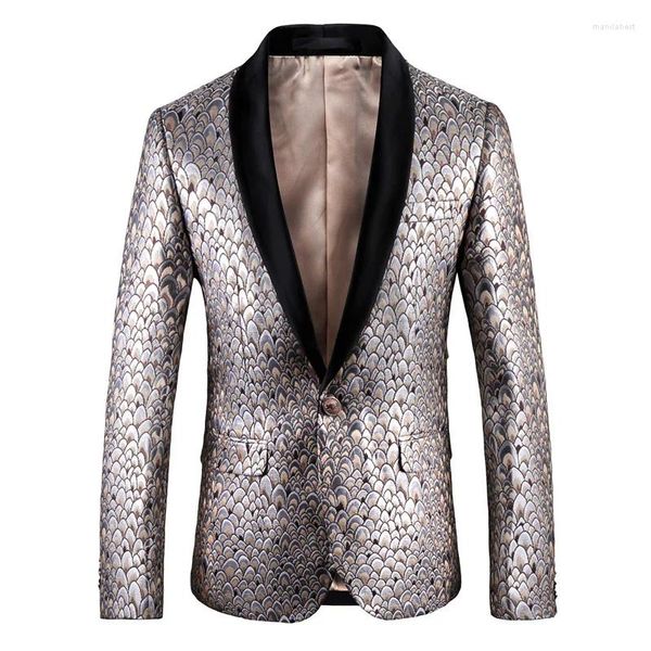 Costumes pour hommes, veste de costume à motif de coq de pois doré, coupe cintrée avec col noir, Blazer de Banquet, haute qualité, 5xl