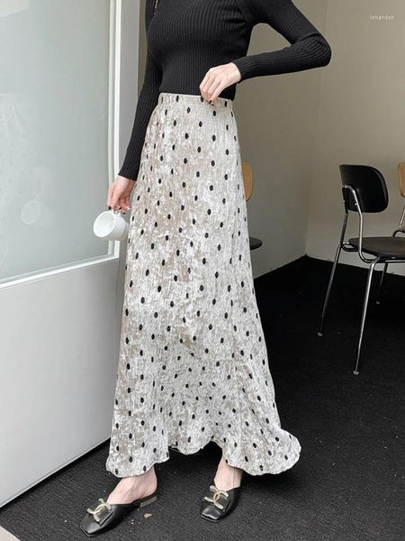 Gonne Gonna lunga a pois Donna Casual Maxi Autunno Inverno Donna Elegante Moda Vita alta Lady Vintage Chic Slim