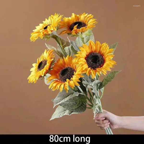 Fiori decorativi Real Touch Grande girasole artificiale floccato Bouquet Matrimonio fai da te Home Decorazioni moderne Decorazioni per feste di Natale Regalo per ragazze