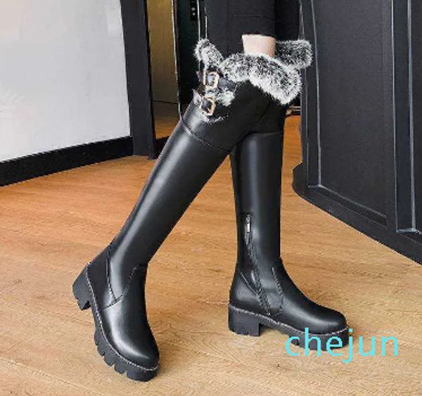 Winter Stiefel Kaninchen Haar Warme Schnee Stiefel Bein Protektoren Lange Ärmeln Weibliche Dicke Sohlen Heels Hohe Verdickte Wolle Baumwolle stiefel