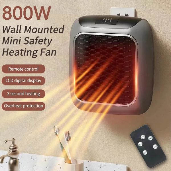 Aquecedores domésticos 800W mini aquecedor doméstico pequeno aquecedor de banheiro ventilador montado na parede aquecedor elétrico de cerâmica PTC com controle remoto 231031